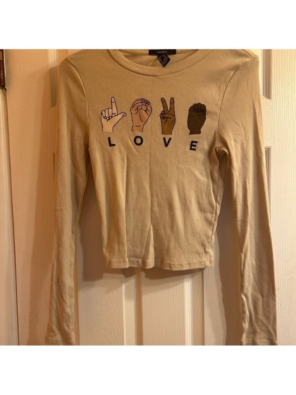 Forever 21 Taupe Ribbed Long Sleeve Top